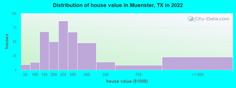 Distribution of house value in Muenster, TX in 2022