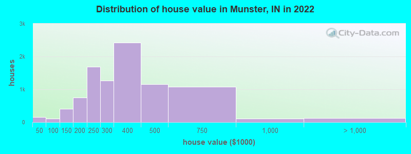 Distribution of house value in Munster, IN in 2021
