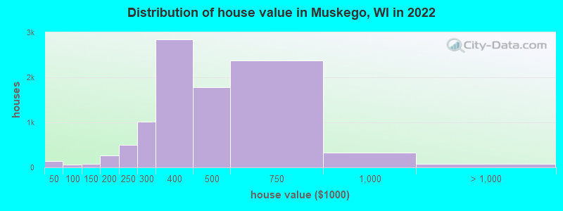 Distribution of house value in Muskego, WI in 2022