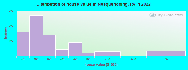 Distribution of house value in Nesquehoning, PA in 2019