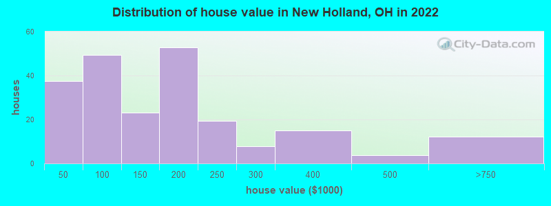 Distribution of house value in New Holland, OH in 2019