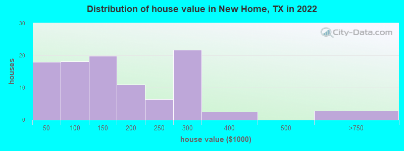 Distribution of house value in New Home, TX in 2022