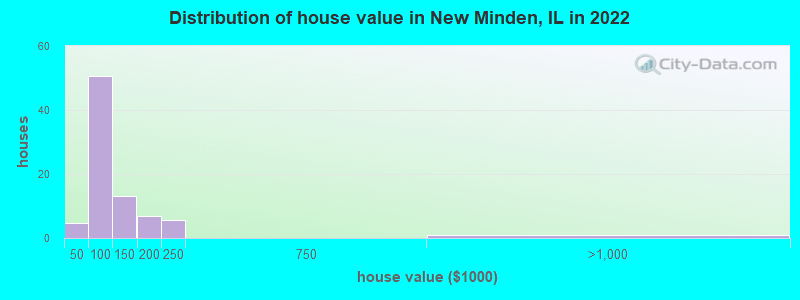 Distribution of house value in New Minden, IL in 2021