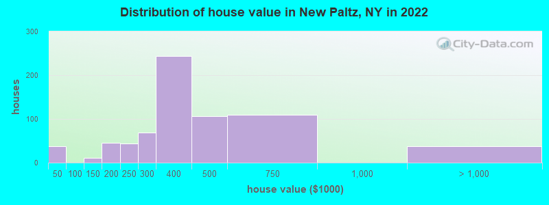 Distribution of house value in New Paltz, NY in 2019