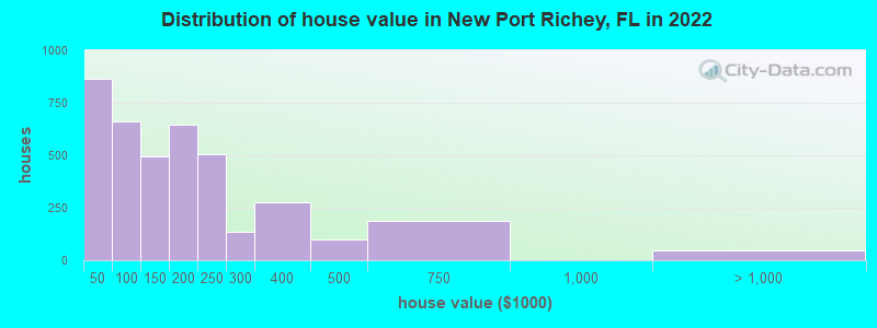 Distribution of house value in New Port Richey, FL in 2021