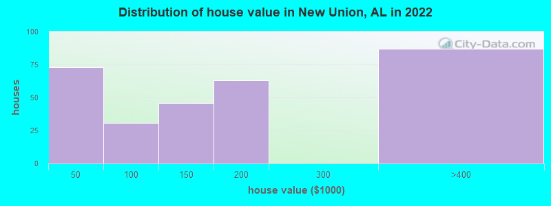 Distribution of house value in New Union, AL in 2022