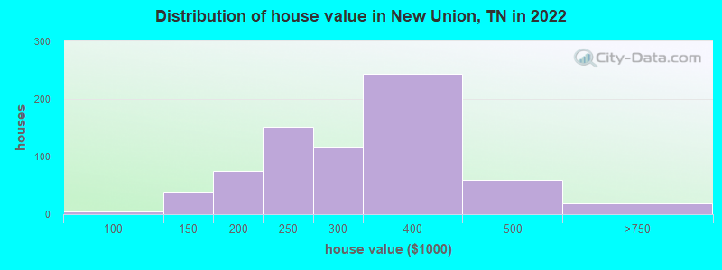 Distribution of house value in New Union, TN in 2022