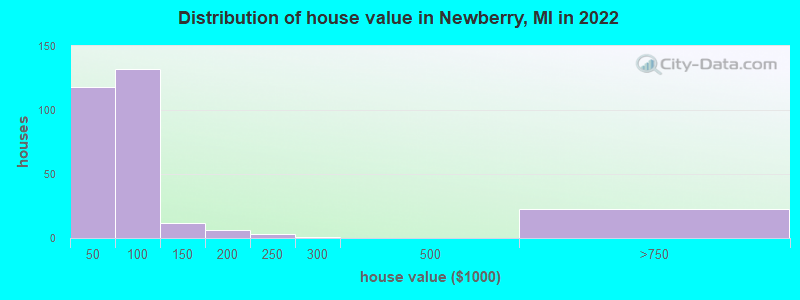 Distribution of house value in Newberry, MI in 2022