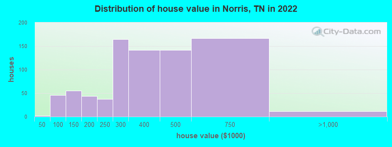 Distribution of house value in Norris, TN in 2021
