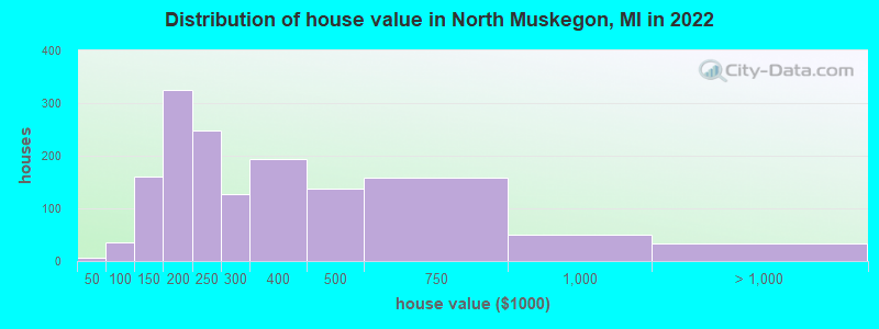 Distribution of house value in North Muskegon, MI in 2022