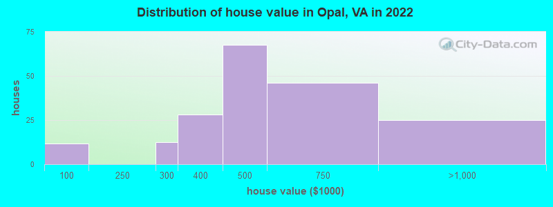 Distribution of house value in Opal, VA in 2022