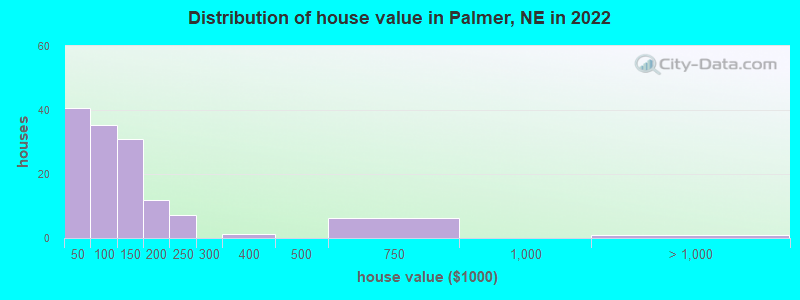 Distribution of house value in Palmer, NE in 2022