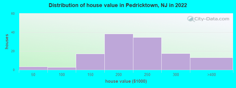 Distribution of house value in Pedricktown, NJ in 2022