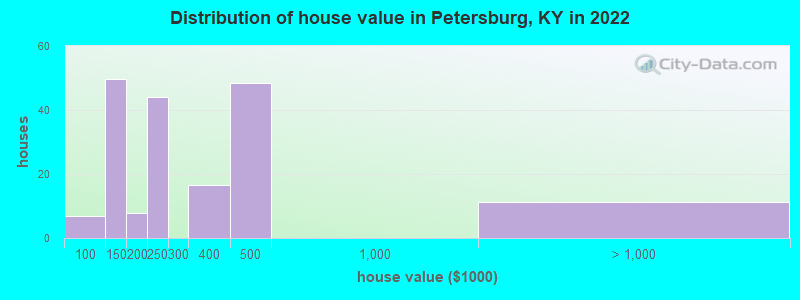 Distribution of house value in Petersburg, KY in 2021