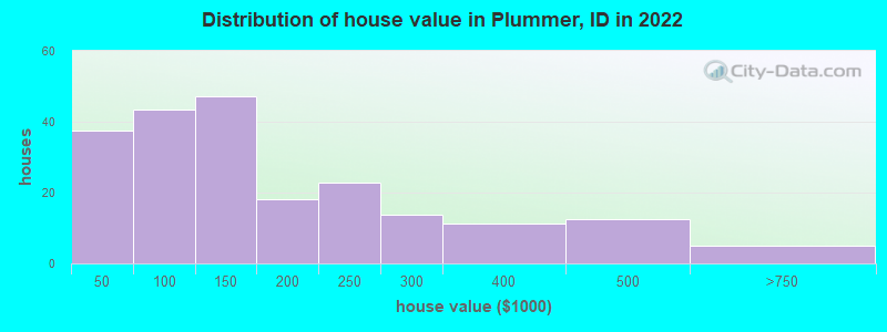 Distribution of house value in Plummer, ID in 2019