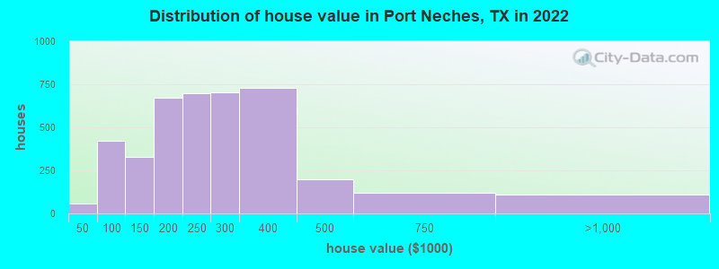 Distribution of house value in Port Neches, TX in 2022