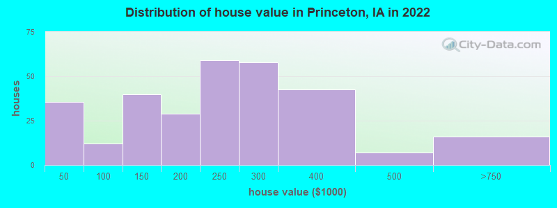 Distribution of house value in Princeton, IA in 2022