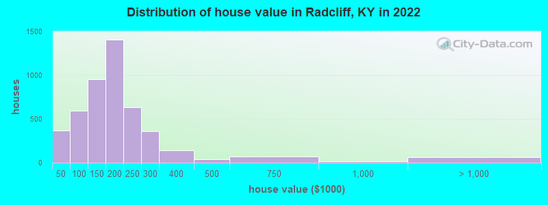 Distribution of house value in Radcliff, KY in 2019