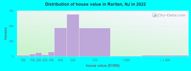 Distribution of house value in Raritan, NJ in 2022