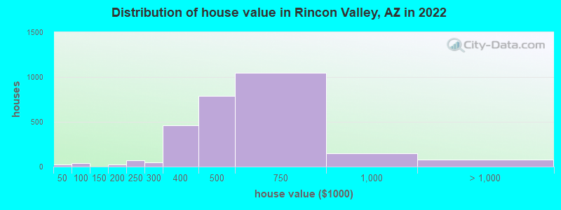 Distribution of house value in Rincon Valley, AZ in 2019