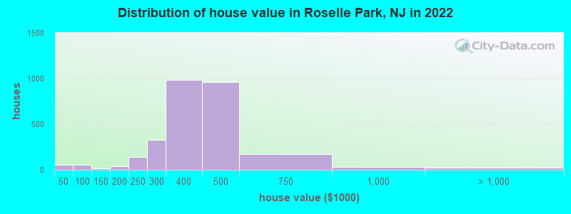 Distribution of house value in Roselle Park, NJ in 2019