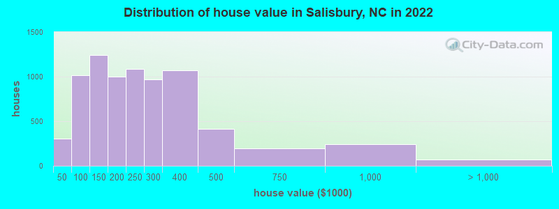 Distribution of house value in Salisbury, NC in 2019