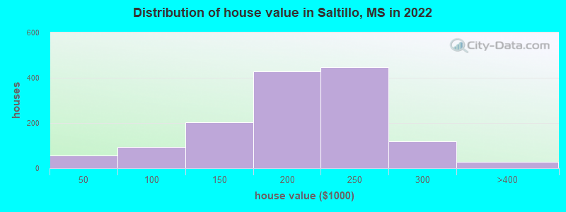 Distribution of house value in Saltillo, MS in 2019