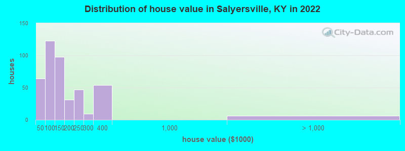 Distribution of house value in Salyersville, KY in 2022