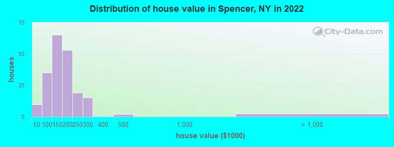 Distribution of house value in Spencer, NY in 2021