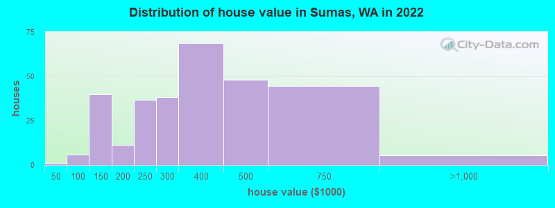 Distribution of house value in Sumas, WA in 2022