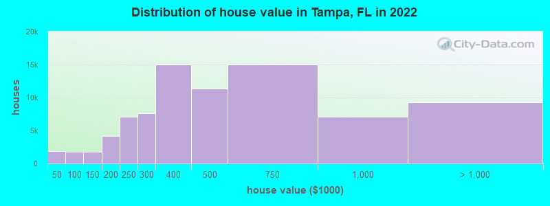 Distribution of house value in Tampa, FL in 2019