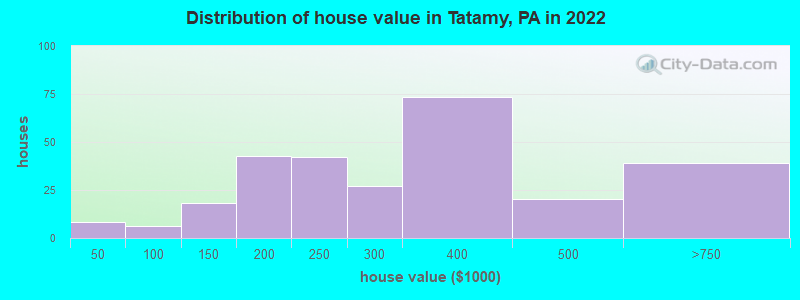 Distribution of house value in Tatamy, PA in 2022