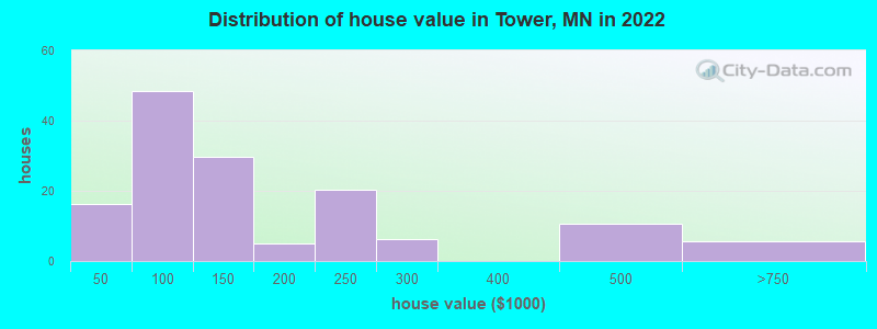 Distribution of house value in Tower, MN in 2022