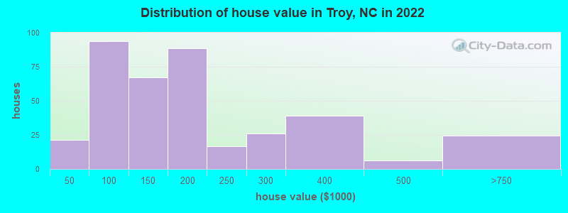 Distribution of house value in Troy, NC in 2022
