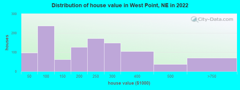 Distribution of house value in West Point, NE in 2022