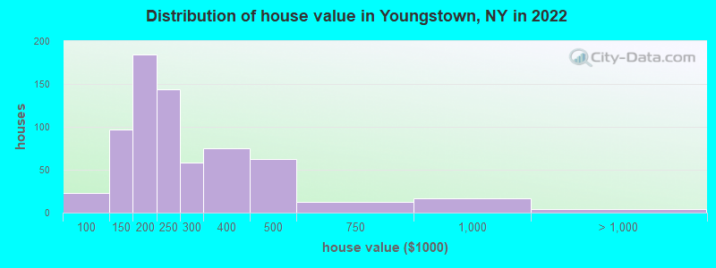 Distribution of house value in Youngstown, NY in 2022