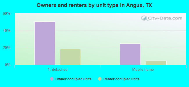 Owners and renters by unit type in Angus, TX