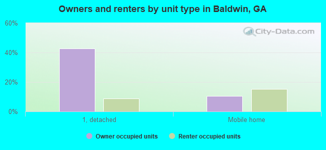 Owners and renters by unit type in Baldwin, GA