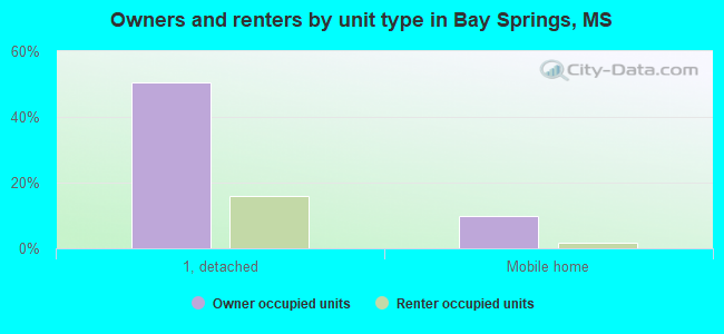 Owners and renters by unit type in Bay Springs, MS