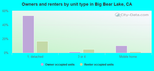 Owners and renters by unit type in Big Bear Lake, CA