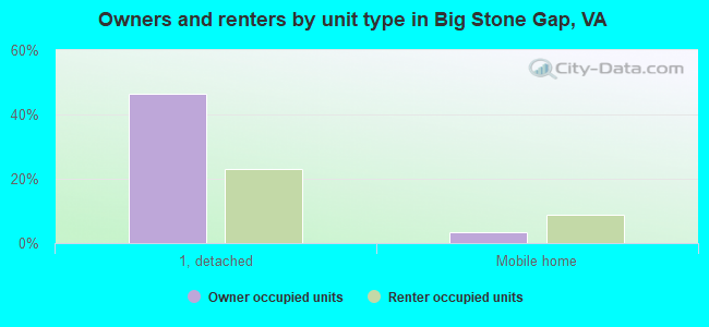 Owners and renters by unit type in Big Stone Gap, VA