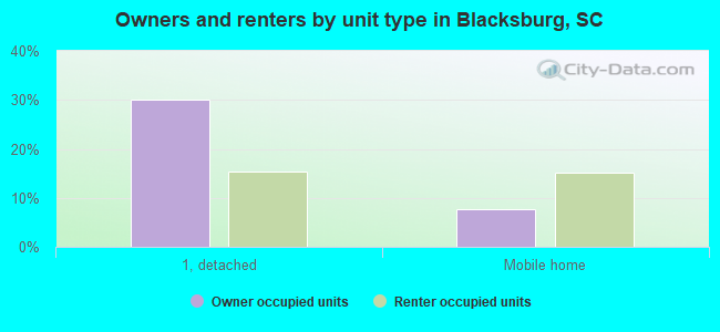 Owners and renters by unit type in Blacksburg, SC