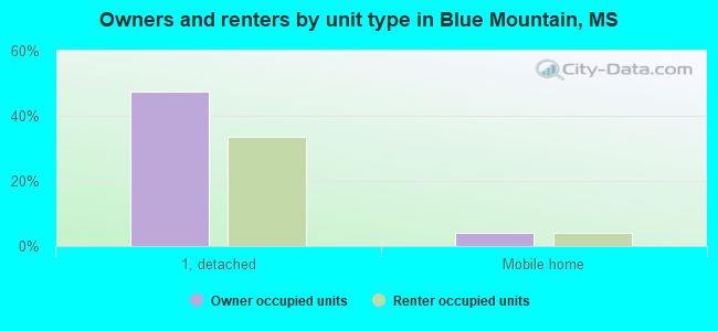 Owners and renters by unit type in Blue Mountain, MS
