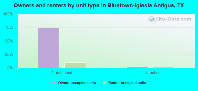 Owners and renters by unit type in Bluetown-Iglesia Antigua, TX
