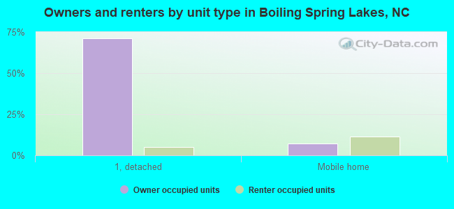 Owners and renters by unit type in Boiling Spring Lakes, NC
