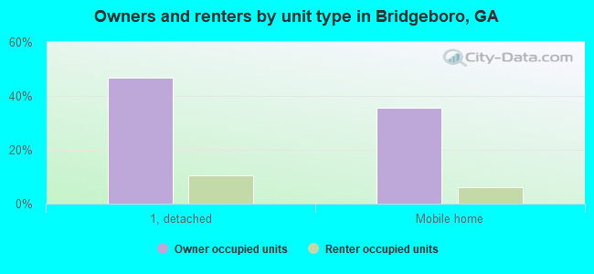 Owners and renters by unit type in Bridgeboro, GA