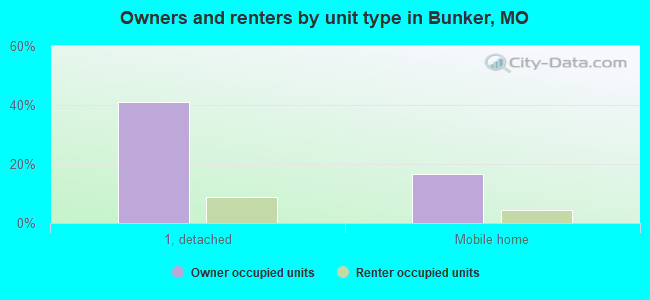 Owners and renters by unit type in Bunker, MO