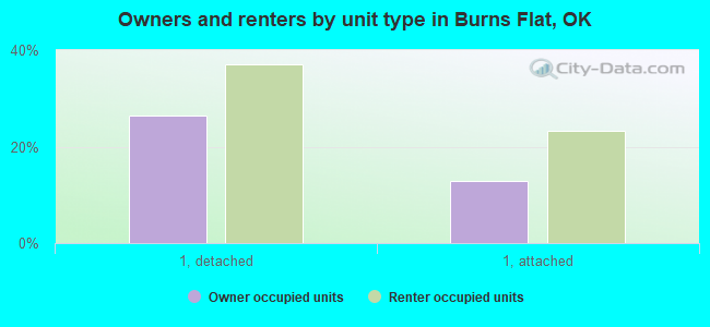 Owners and renters by unit type in Burns Flat, OK