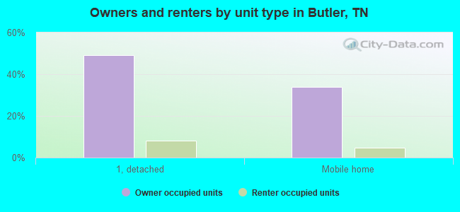 Owners and renters by unit type in Butler, TN