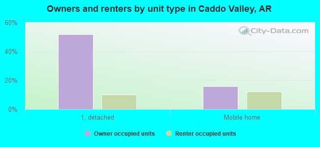 Owners and renters by unit type in Caddo Valley, AR